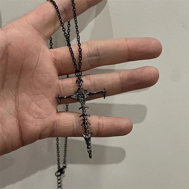 Y2K Skeleton Cross Pendant Necklace