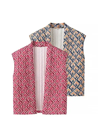 Imagen 2 del producto Chaleco estampado para mujer, Tops acolchados sin mangas, chaleco holgado de punto abierto, cárdigan cálido informal para mujer, novedad en prendas de vestir exteriores