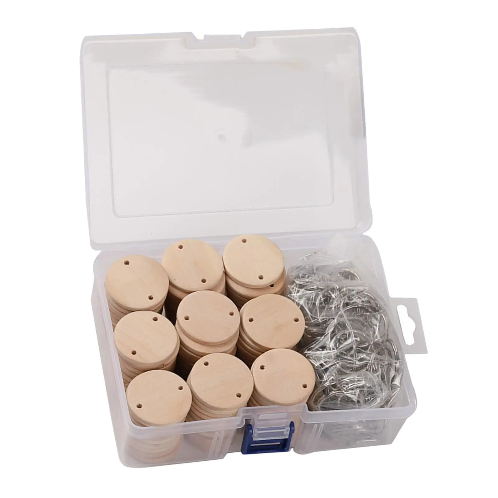 Natural Wood Slice Keychain Kits with Open Rings for DIY Painting Engraving and Gift Making