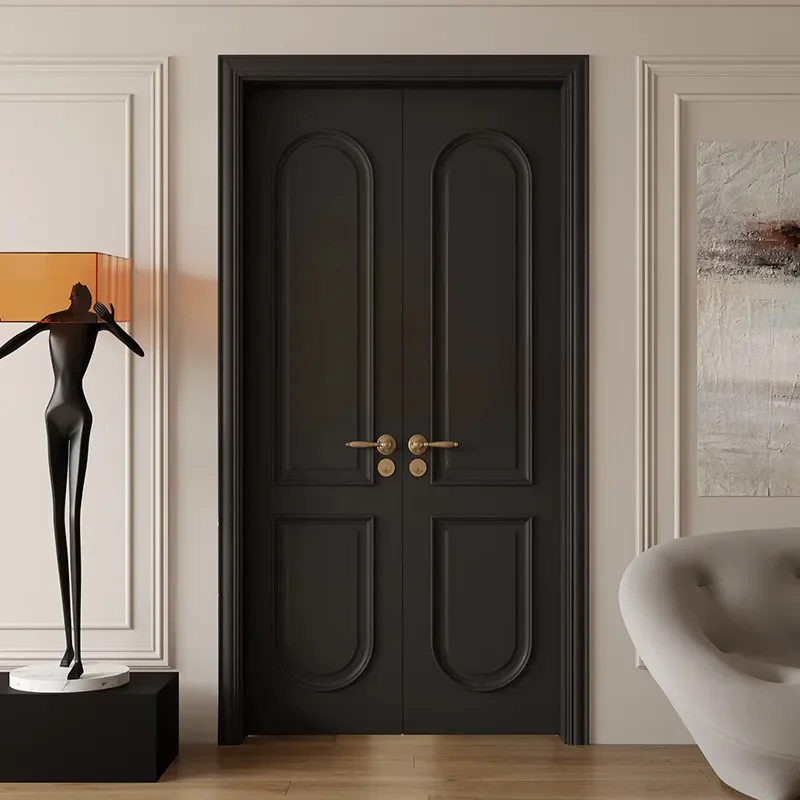 for French Cream Style Painted Door Black American Clothing Store Room Arched Double Door