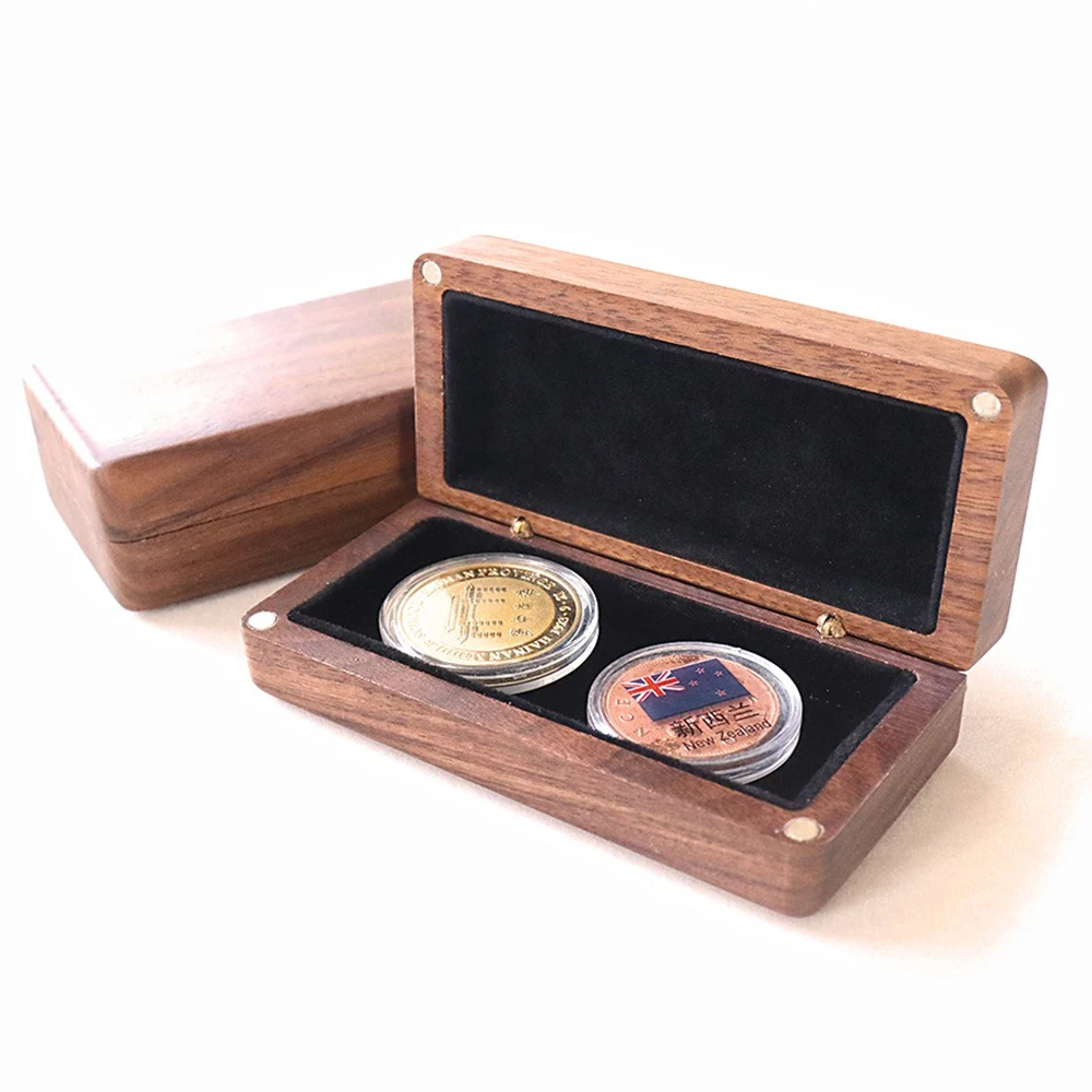 Long Flip Cover Collection Storage Box Dustproof Portable Commemorative Coin and Medal Packaging Box Corsage Gift Wooden Box