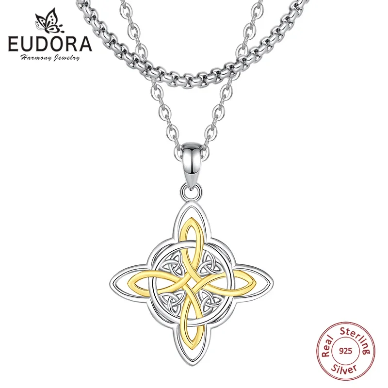 Eudora Original 925 Sterling Silver Witch Celtic Knot Necklace Men Women 18k Gold Wicca Amulet Necklaces Witchcraft Jewelry Gift