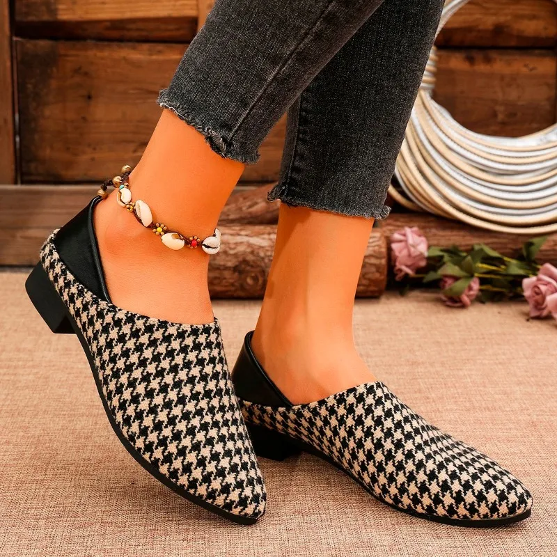 Women's Canvas Ballet Shoes Flat Breathable Colorblock Plaid Slip-on Loafers for 2025Fashionable and Comfortable Footwear