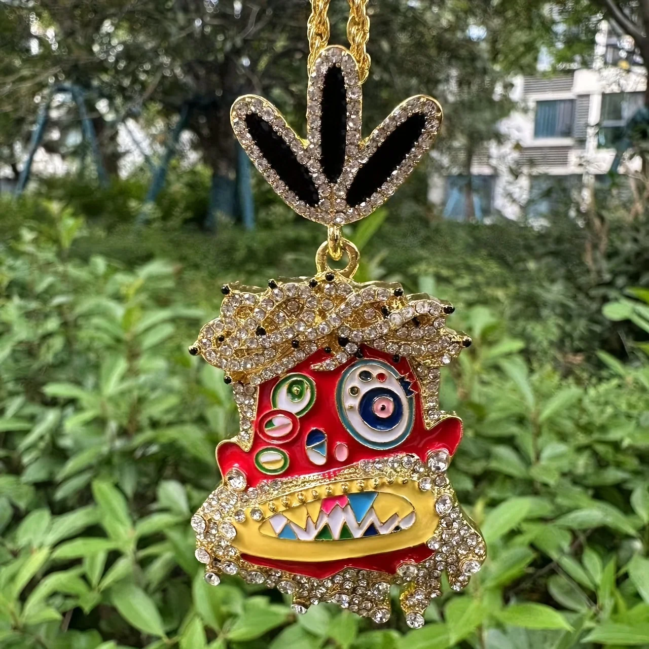 Personalized Men\'s Hip Hop Cartoon Avatar Pendant Micro Inlaid Zircon Ethnic Style Multi Color Little Devil Pendant Necklace