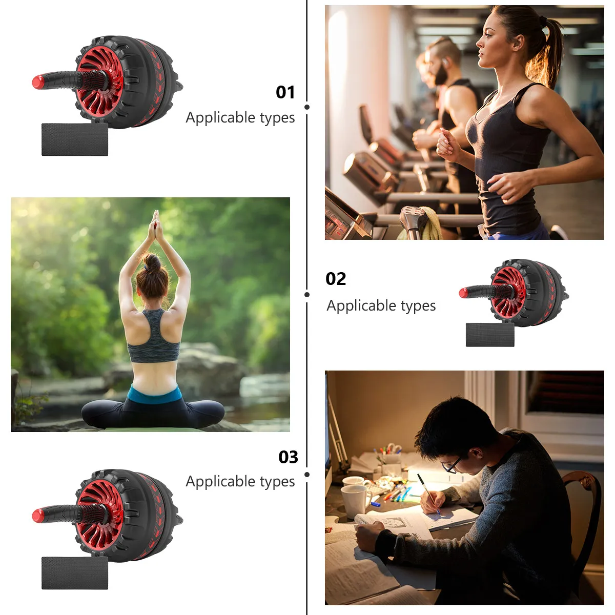 Abdominal Exercise Roller Wide Anti Slip Steel Rubber Wheel with Knee Pad for Core Strength Training