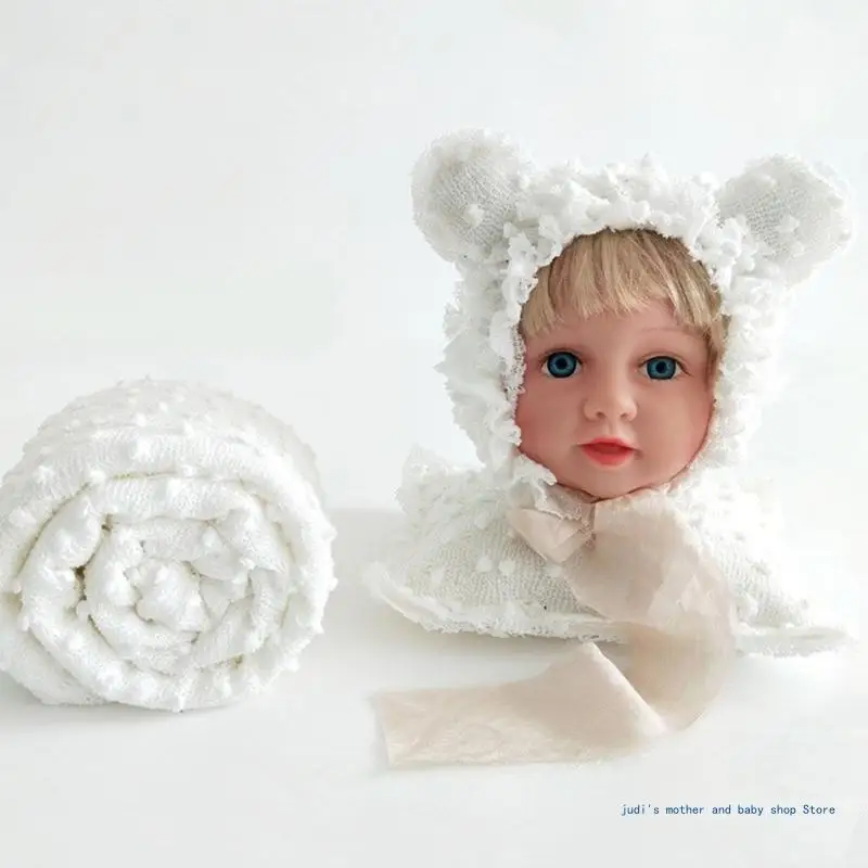 67JC Newborns Photo Posing Props Bonnet Hat Props Pillow Blanket Photostudio Backdrop