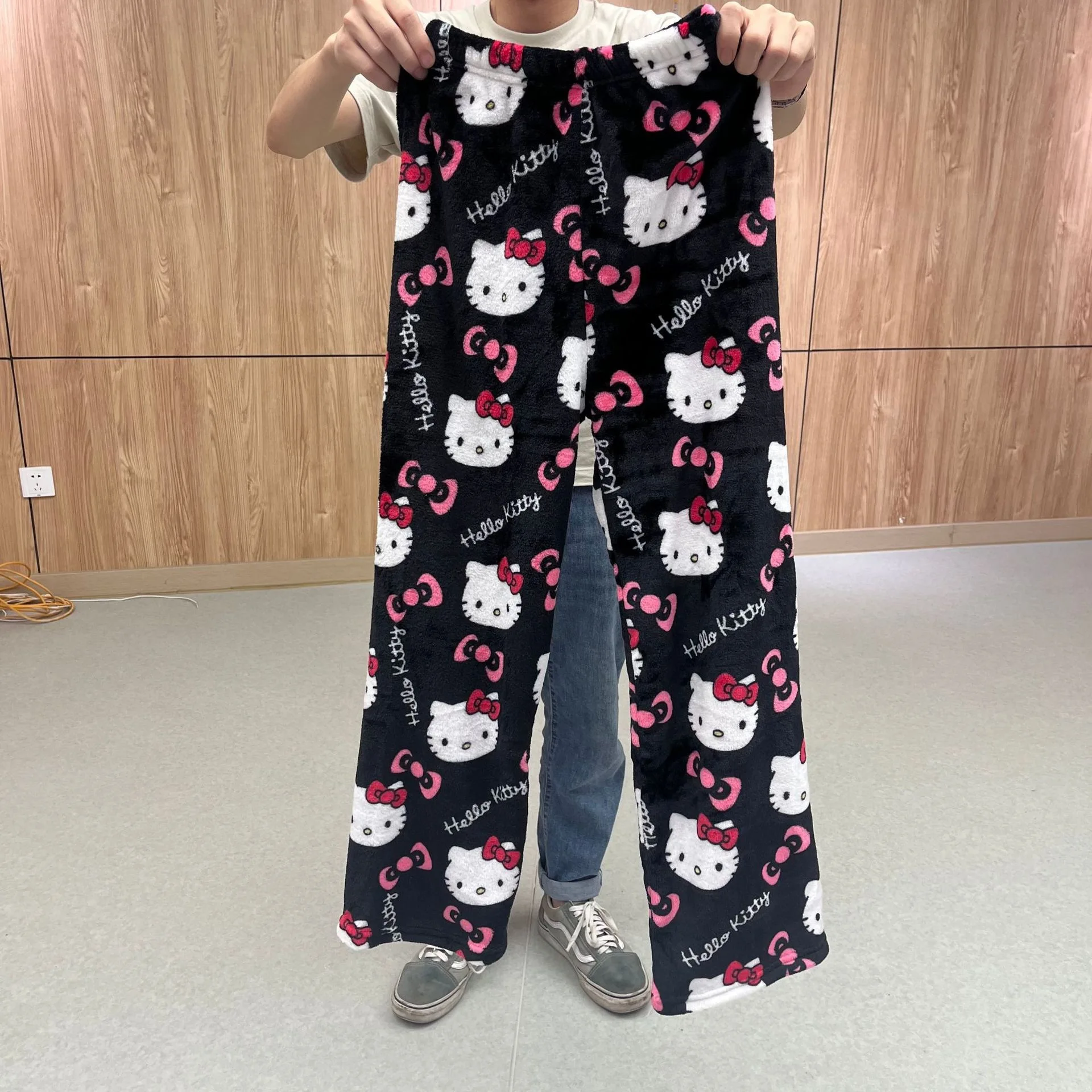 Sanrio Hello Kitty Pajamas Halloween Flannel Fashion Trouserswomen Kawaii Woolen AnimeCartoon Casual HomeAutumn Pajama Pant