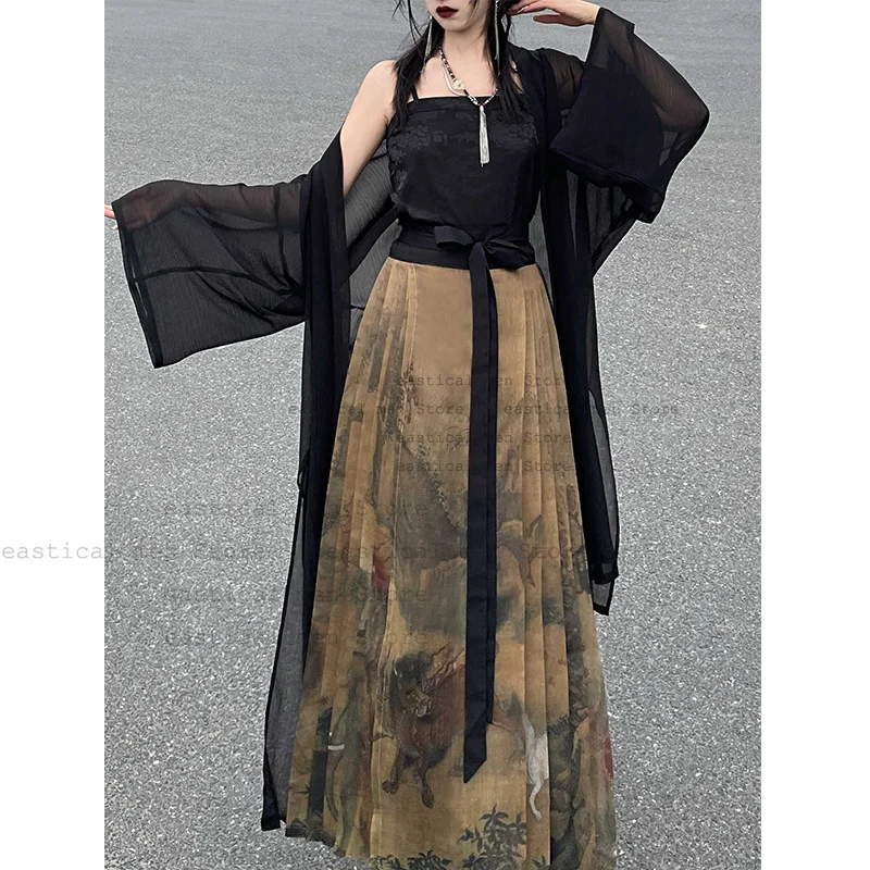 التقليد Hanfu الحصان تنورة دعوى المرأة أنيقة النمط الصيني فستان مثير حبال سترة علوية شيونغسام مجموعة زي خمر