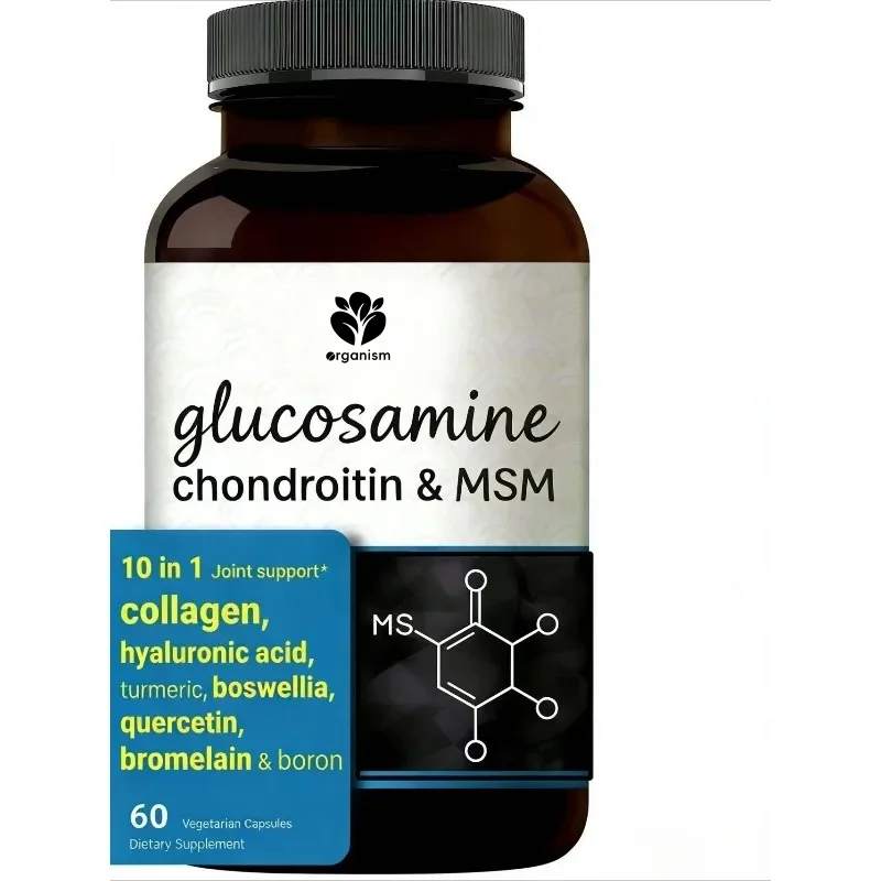 Glucosamine chondroitin capsule contain joint health support such as hyaluronic acid, collagen, turmeric, and Indian myrrh
