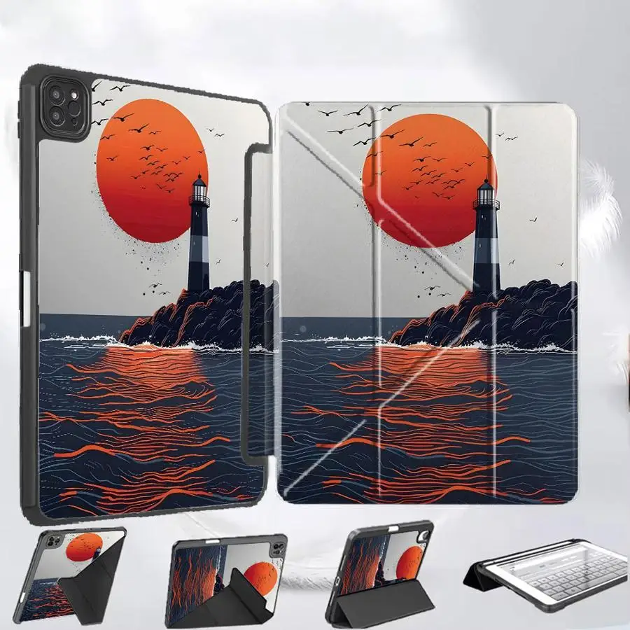 

Чехол-подставка для планшетов iPad Pro 11-го, 10-го, 9-го, 8-го, 7-го поколений, 12.9 дюймов, Mini 6, 7, Air 4, 5, M3, M2, M4, 11 дюймов Pro 2025 Lighthouse At