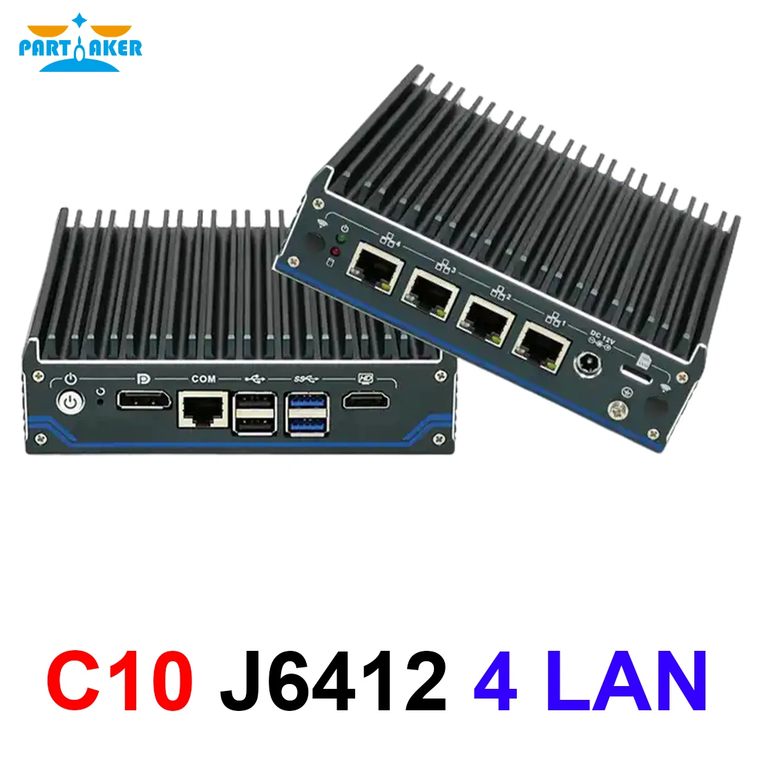 Partaker Fanless Zachte Router Intel J6412 Mini Pc Micro Firewall 4 X Intel I225-V 2.5G Lan Hdmi Dp Opnsense Firewall Appliance