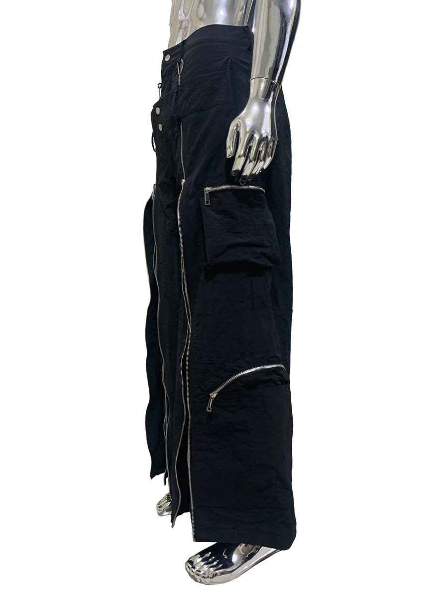 Autumn Winter Black Waterproof Baggy Wide Leg Techwear Pants for Mens with Many Zippers Luxury Designer Emo Clothes Streetwear