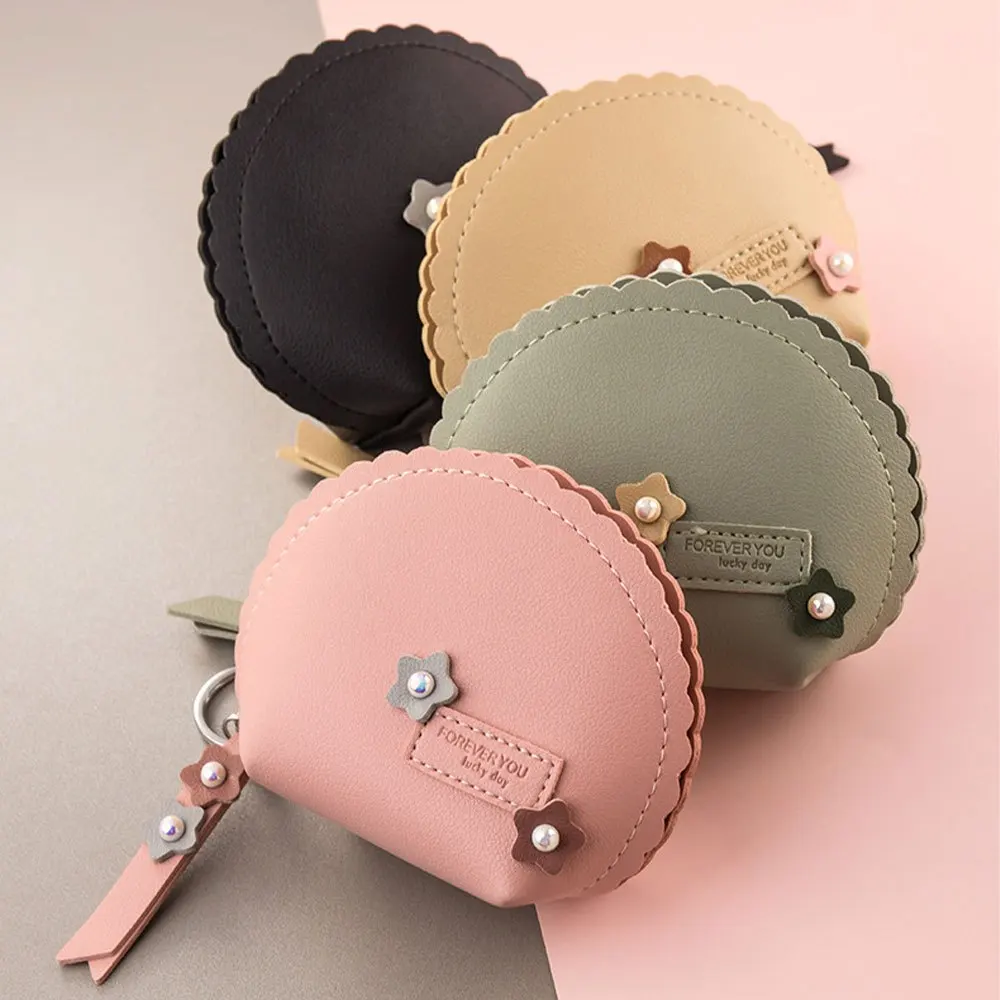 Stilvolle Mini-Geldbörse in Muschelform, mit Blumen verzierte Mini-Lippenstift- und Kopfhörertasche im koreanischen Stil, modische Damenbrieftasche