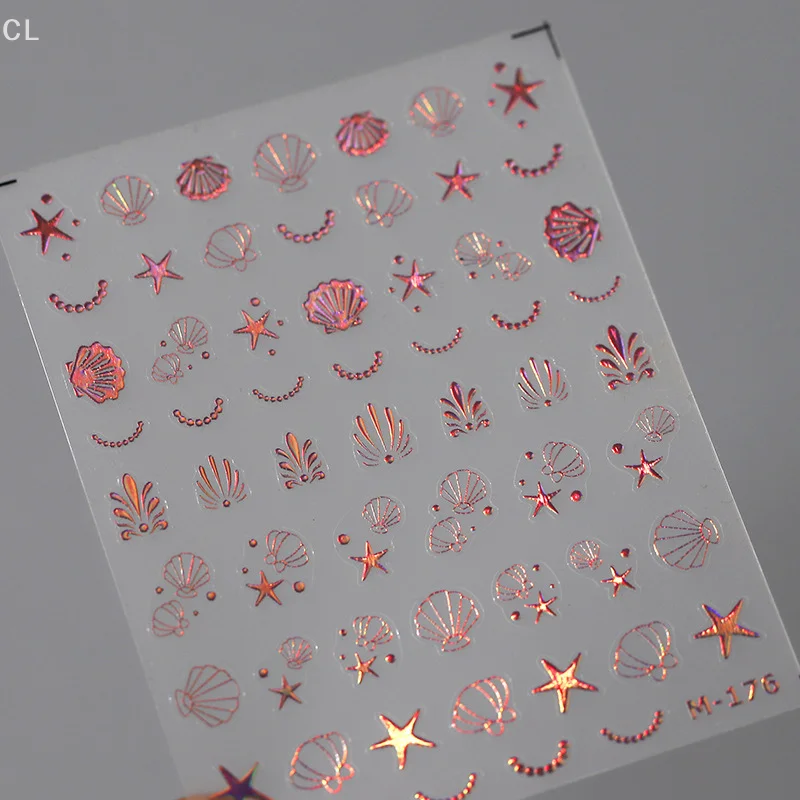 Shiny Laser Shell Decorative Nail Accessories, 3D Starfish Moon Star Nail Art Stickers Self-Adhesive Manicure Decals