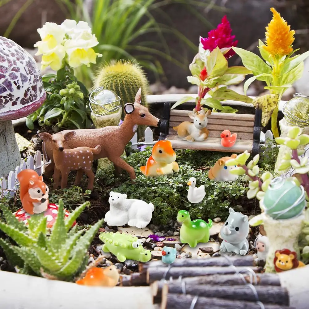 36Pcs Mini Resin Animal Tiny Animals Miniature Little Small Animal Figures Bulk for Micro Fairy Garden Landscape Accessories