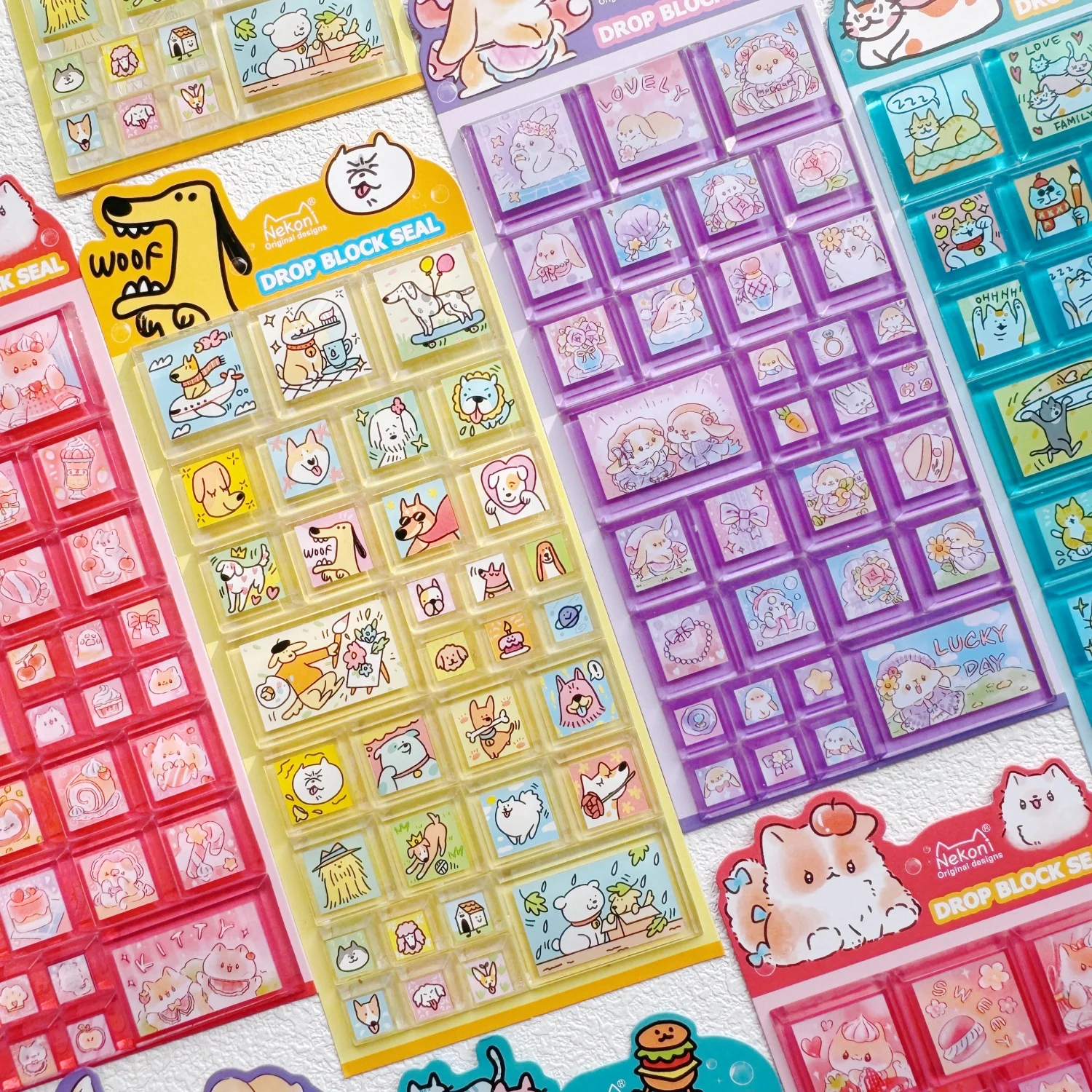 

NEKONI Cute Cat Dog Rabbit Square Drop Block Seal Mini Scrapbooking DIY Journaling Stationery Diary Cute Stickers School Supply