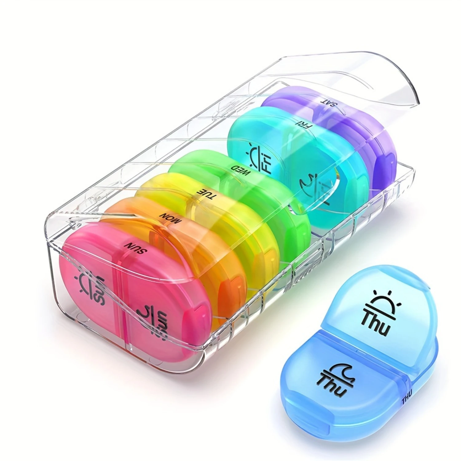 1Set Weekly Pill Organizer, 2 Times A Day, 7 Days Pill Box With One-side Large Opening Design For Easy Filling, AM PM Pill Case/