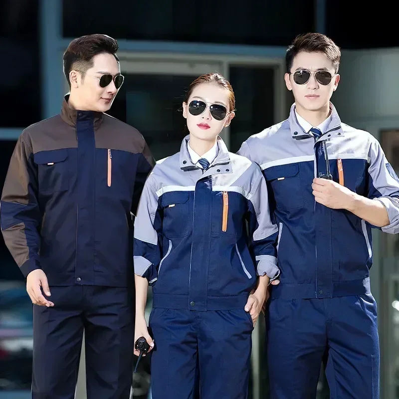 Mens Factory Work Shirt Uniform Long Sleeve Turn-down Collar Workwear Motor Mechanic Repair Workshop Two-pocket T-shirts Tops