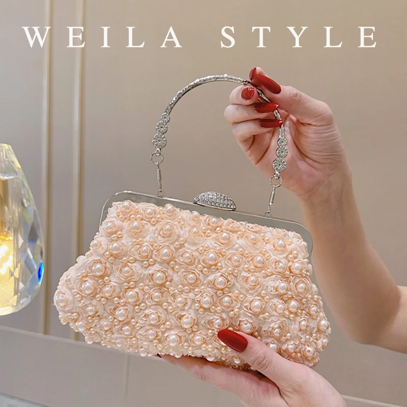 

Beaded Pearl Clutch Evening Bag Women's Handbag Flower Dinner Bag for Bride Bridesmaid Wedding Party