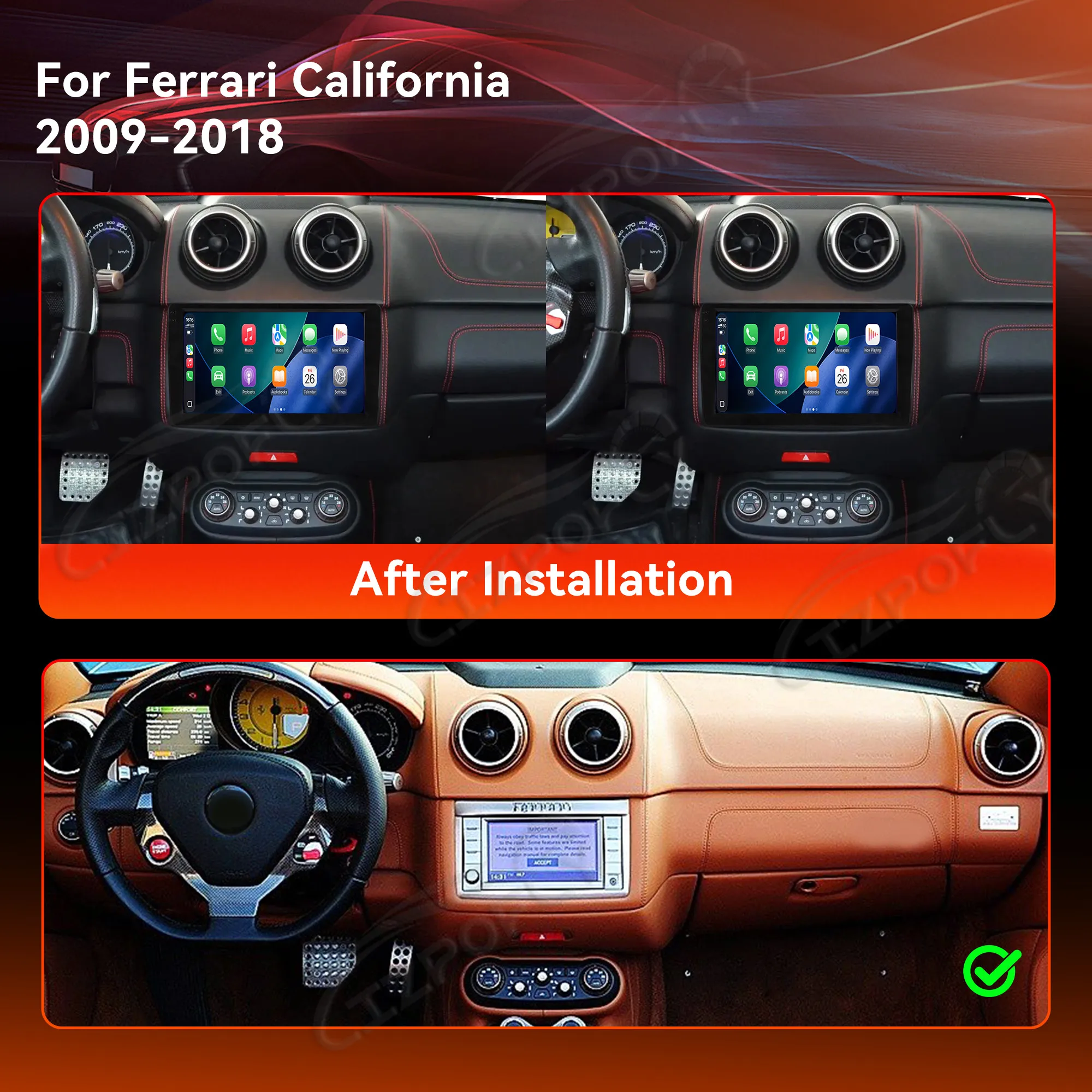 Lizpofly 9Inch HD Touch Android 14 Carplay For Ferrari California 2009-2018 Auto Multimedia Stereo Radio Player GPS Navi
