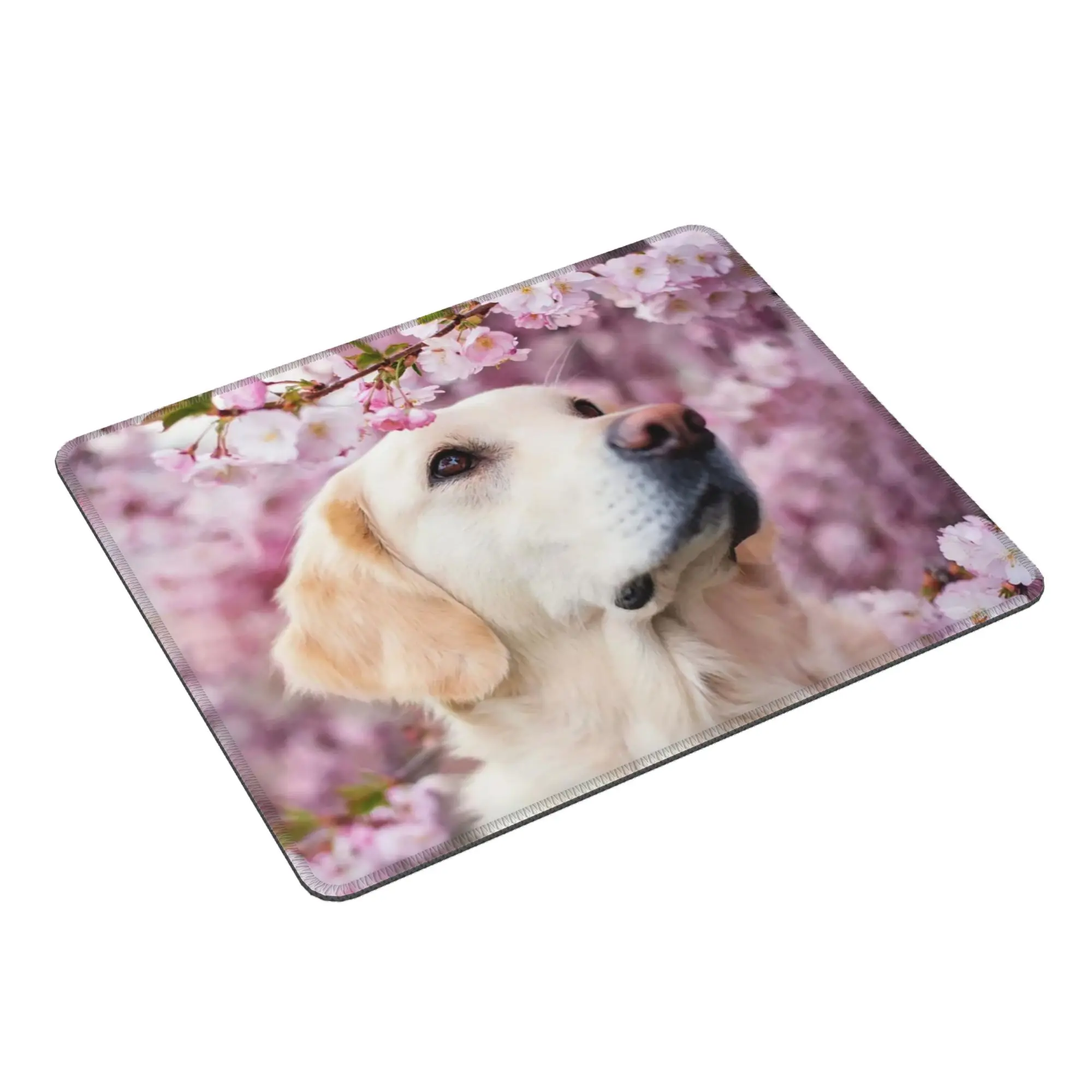 Golden Retriever Puppy And Cherry Blossoms Tree Mouse Pad Computer Keyboard Mouse Mat Gaming Laptop Desk Mat Office Table Mats