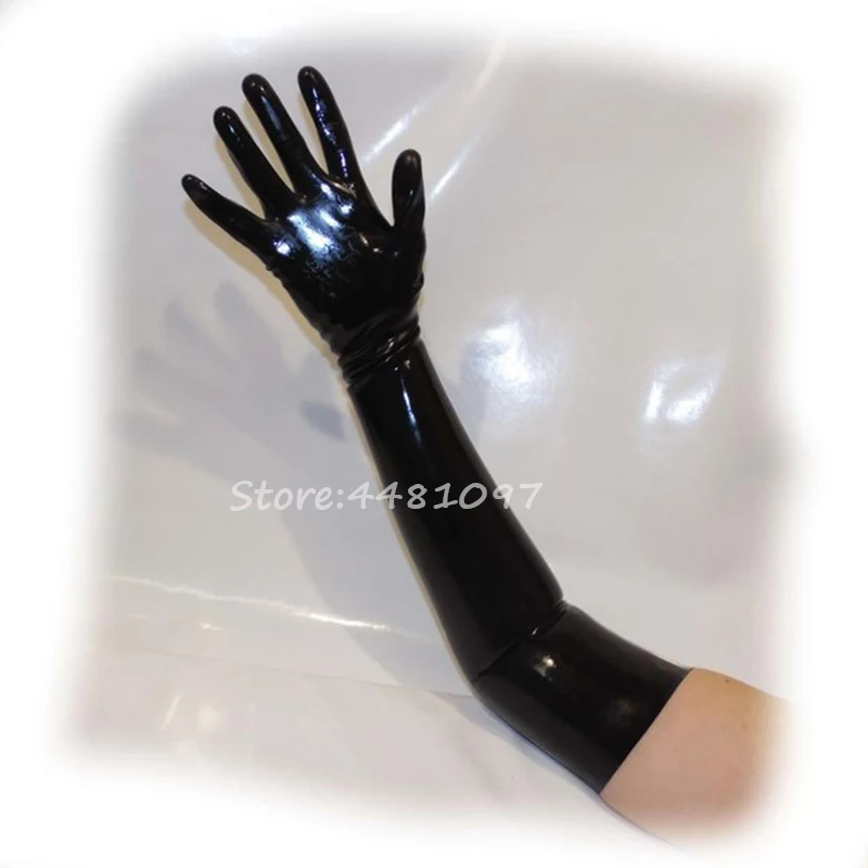 Unisex-Latex-Gummihandschuhe, schwarz geformt, nahtlos, schulterlang, lange Fetisch-Handschuhe, Culb Wear, Cosplay-Kostüme für Frauen