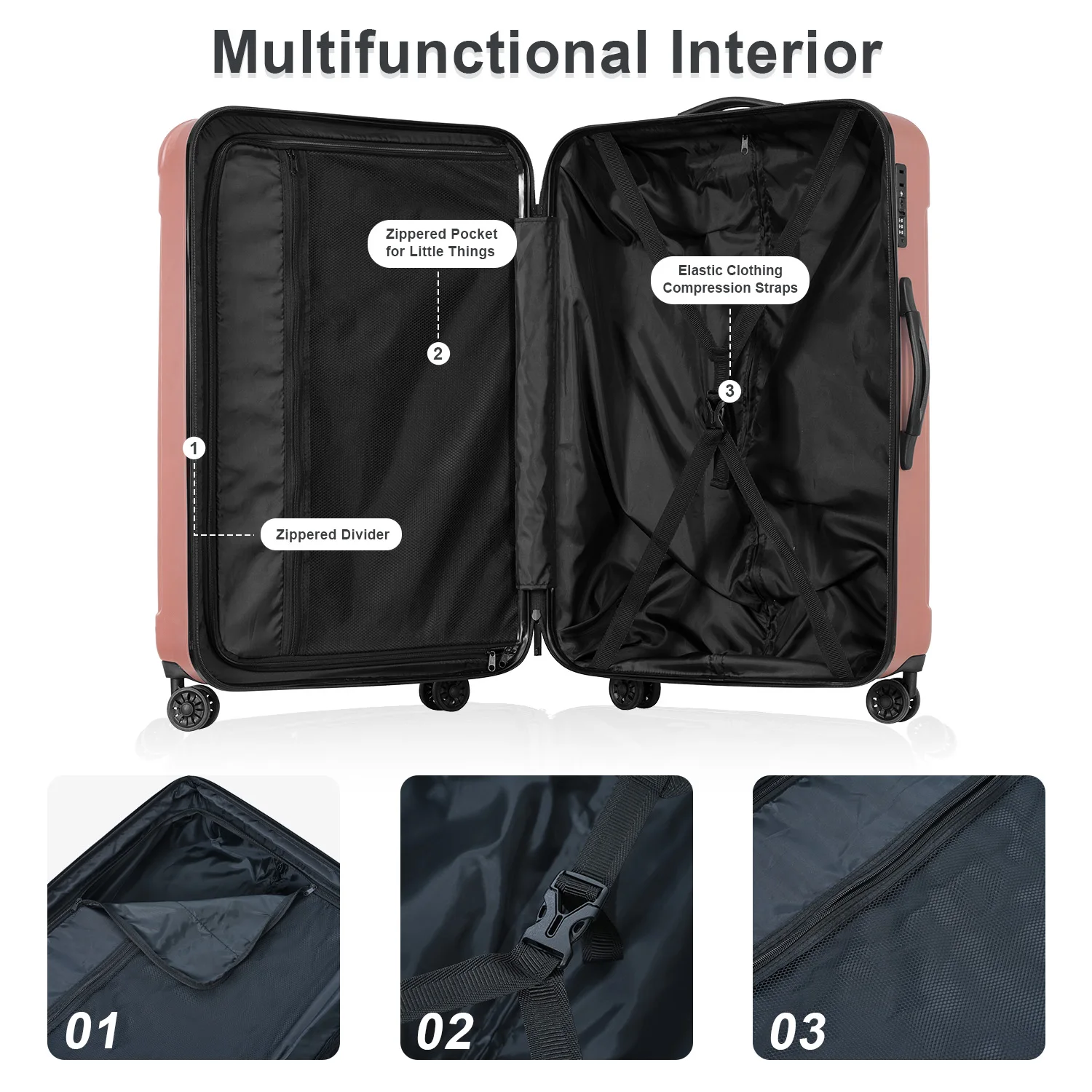 ZHUISHU juego de equipaje de 3 piezas con ruedas giratorias ABS + PC, bolsas de equipaje de viaje ligeras, juegos para vacaciones