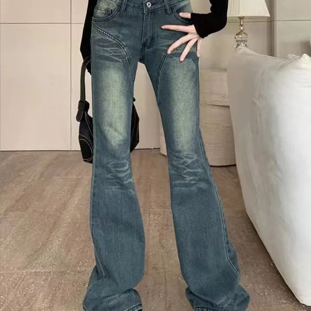 

Four Seasons New Fashion Women's Casual Trendy Washed Retro Blue Loose Jeans Pants Slim Solid Color Denim Trousers Female Pants