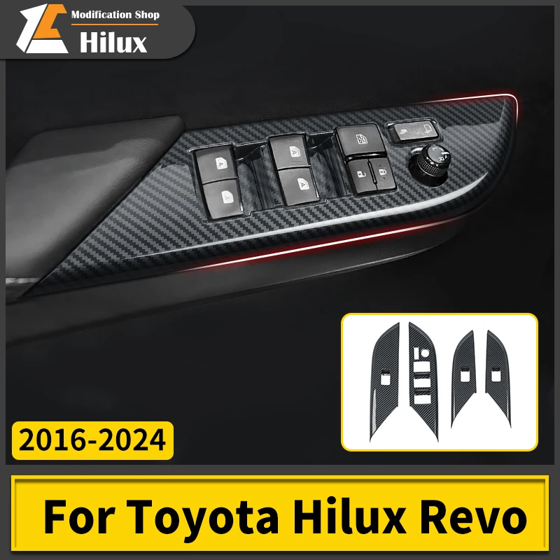 

Для Toyota Hilux 2016-2024: накладка на панель управления стеклоподъемниками, карбоновый узор, аксессуары для интерьера пикапа