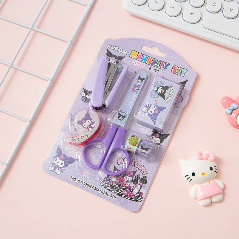 Sanrio student stationery set cartoon Kuromi Melody stapler scissors tape handmade paper-cut props children\'s gifts one piece