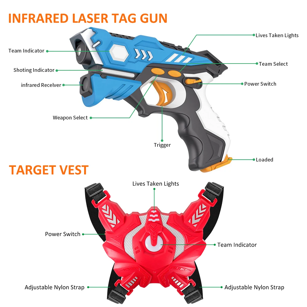 Laser Tag Gun Set Electric Infrared Battle Game Toy Guns Weapon Children Laser Strike Pistol for Boys Kids Indoor Outdoor Sports