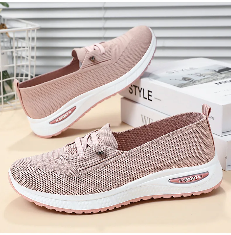 Women\'s Breathable Knitted Mesh Slip-On Sneaker Woman Lace Up Orthopedic Low Top Soft Loafer Shoes Big Size 43 Platform Trainers