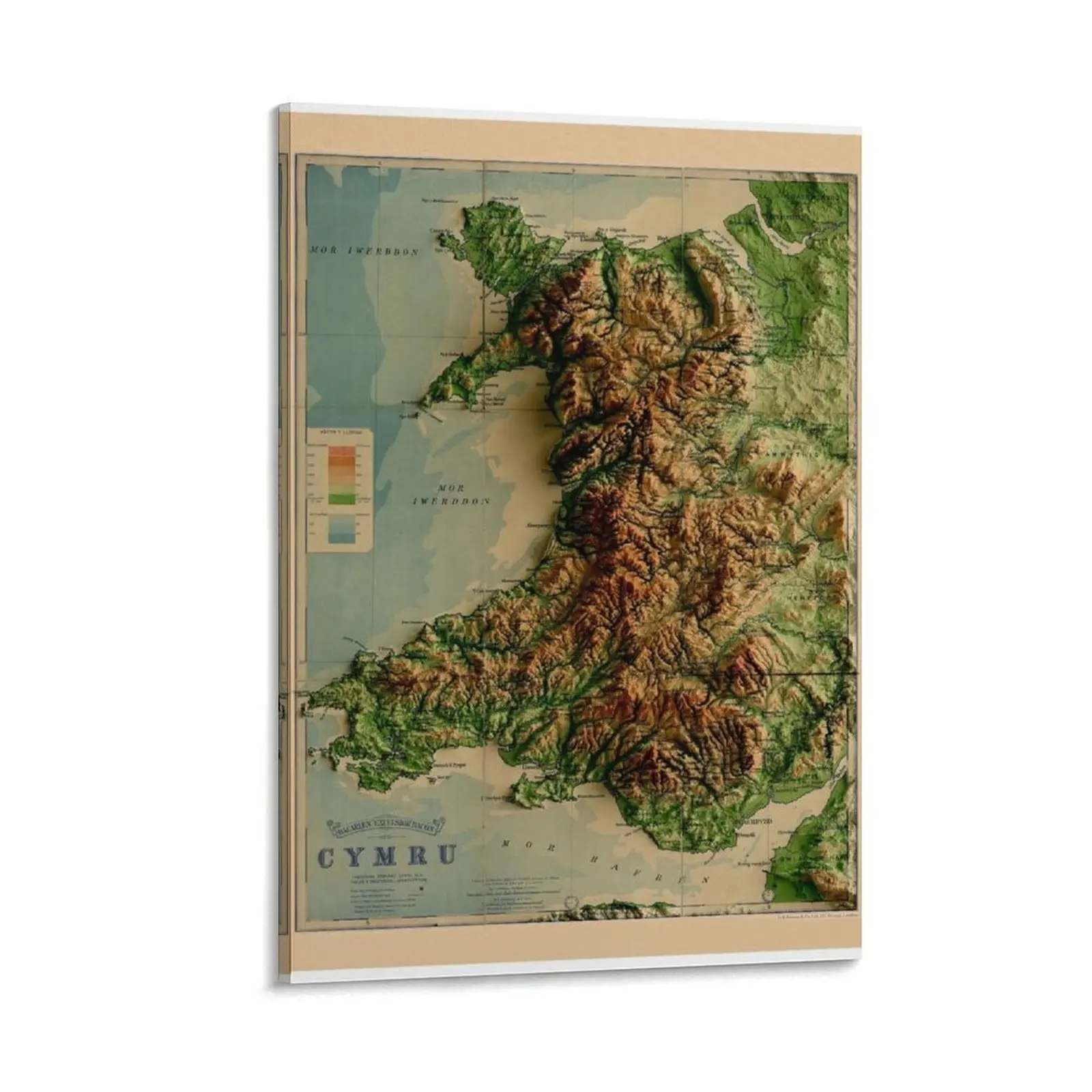 

1913 Wales Relief Map 3D digitally-rendered Canvas Painting decorations for the room bedroom decoration