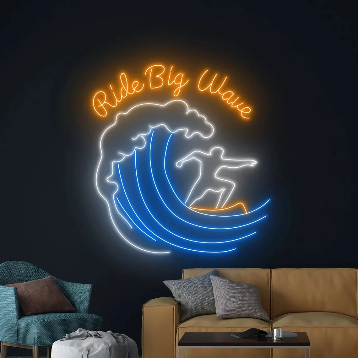 Rides Big Wave Neon Sign Surfing Waves Neon Sign Beach Sign Holiday Tropical Island Sign Pool Room Wall Decor