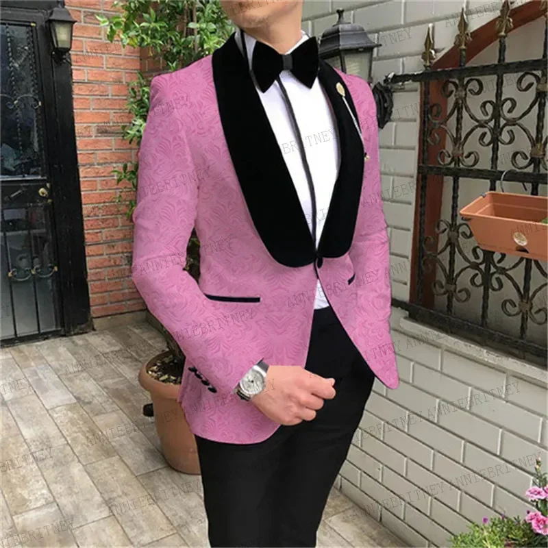 Classic Ivory White Jacquard Men Suits for Wedding Prom Dinner Tailored Large size Groom Tuxedos Slim fit Jacket with Pants 2020