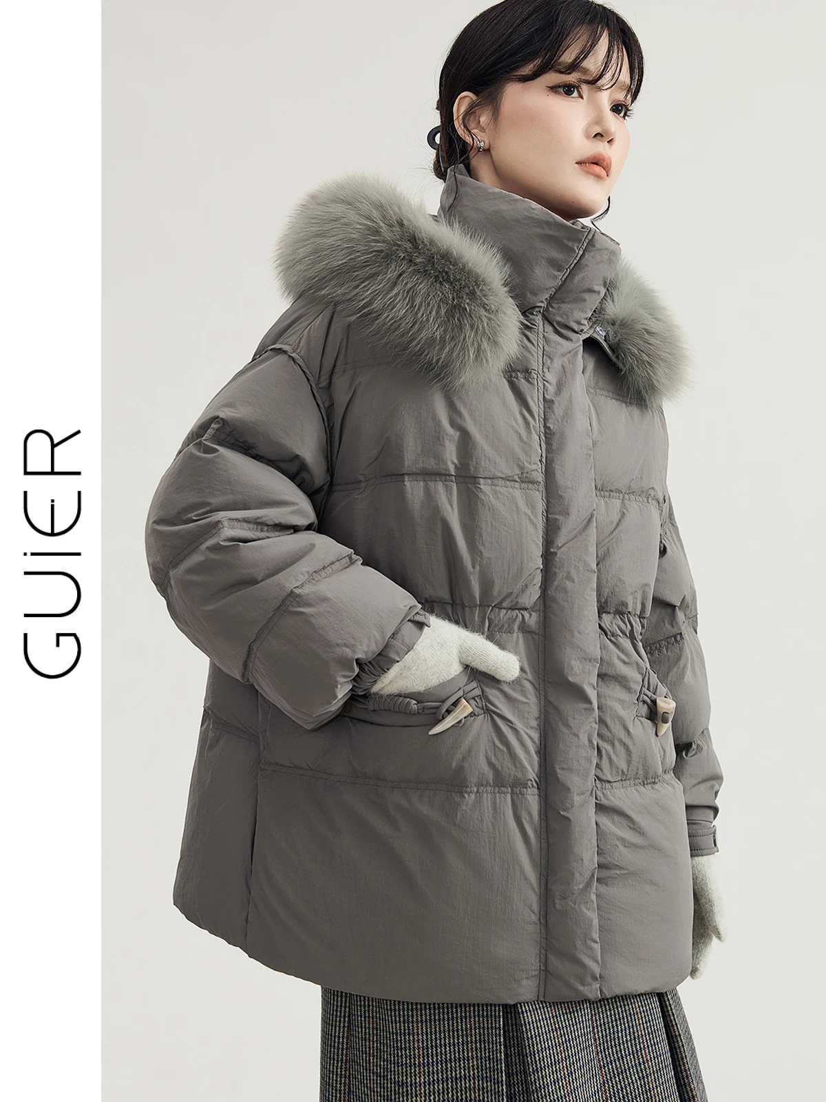 

Women's Fur Collar down Jaet Winter Warm White Du down Loose Fit Hooded Coat Casual Sle Straight Cut 90% down Fill