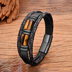 New in Natural Stone Men's Bracelet Stainless Steel Bracelets Woman 2023 Leather Boho Jewelry and Accessories Father's Day Gifts