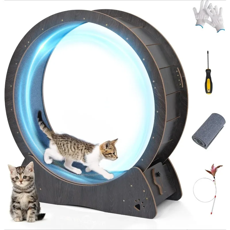 

Колесо для упражнений для кошек, беговое колесо для кошек диаметром 33,9 дюйма с бесшумным ковровым покрытием, колеса для беговой дорожки для кошек с запирающейся мешкой