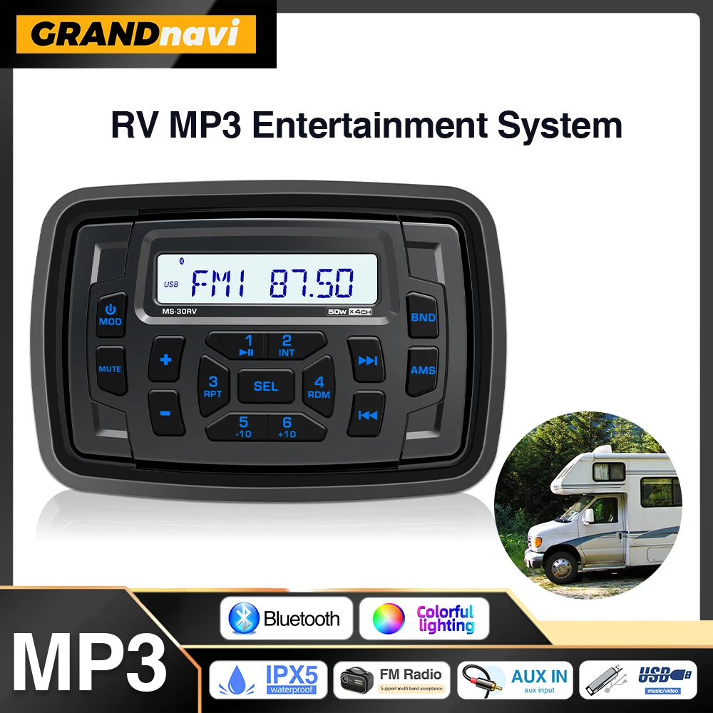 

Черный RV Стерео IPX5 Водонепроницаемый MP3 Лодочный Радиоплеер Bluetooth FM AM Аудио Для Мотора Домашняя Яхта Датчик ATV UTV Тележка Лодка Морская