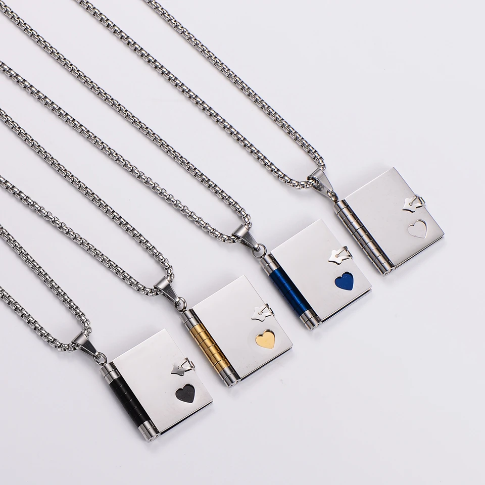 5 pcs of 316 stainless steel necklace pendant with fashionable design, love letter notebook pendant, necklace pendant wholesa