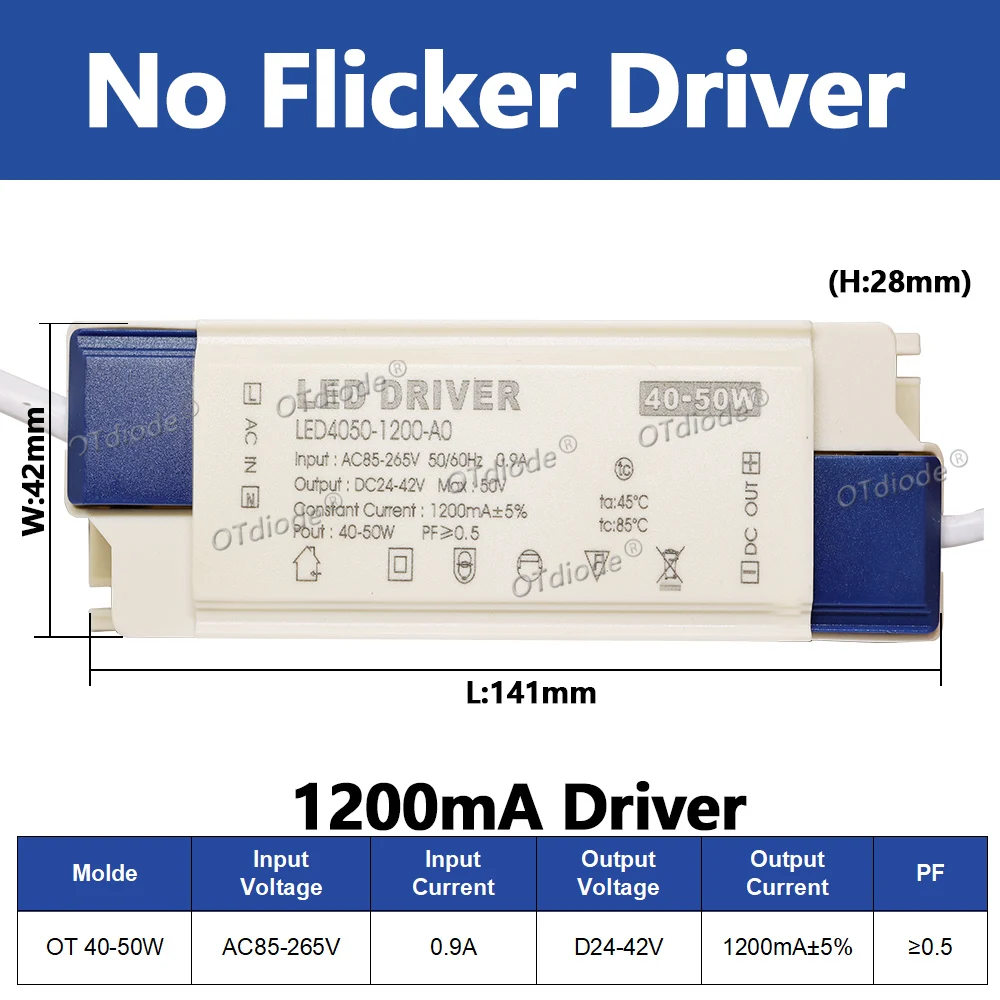 LED Driver Transformer 20W-50W DC24-42V 500mA 600mA 700mA 800mA 900mA 1000mA 1200mA 1500mA Power Supply No Flicker Replace Lifud