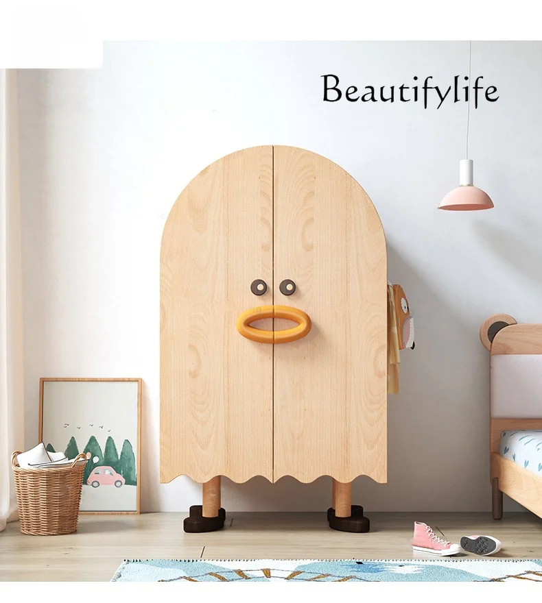 Modern Minimalist Solid Wood Wardrobe Home Bedroom Light Luxury Creative Cartoon Little Closet