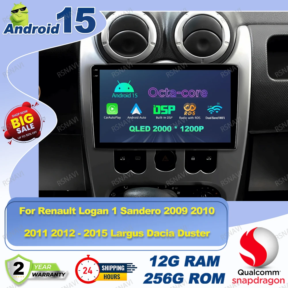 Android 15 Car Radio For Renault Logan 1 Sandero 2009 2010 2011 2012 - 2015 Largus Dacia Duster Tesla Model 3 Highland Polo 6r