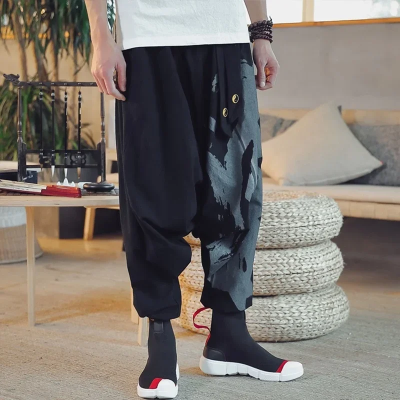 Japanese Harajuku Style Wide Leg Harem Pants Men Chinese Homme Loose Trousers Samurai Haori Bottoms Chinese Pants Man 10635