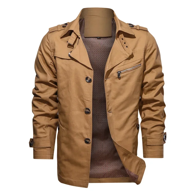 

New Autumn and Winter Men's Mid-length Jacket European and American Style. Pure Cotton Large Size. Lapel Collar Casual Outerwear