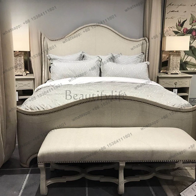 American birch bed light luxury furniture master bedroom white engraved 1.8 meters double wedding bed