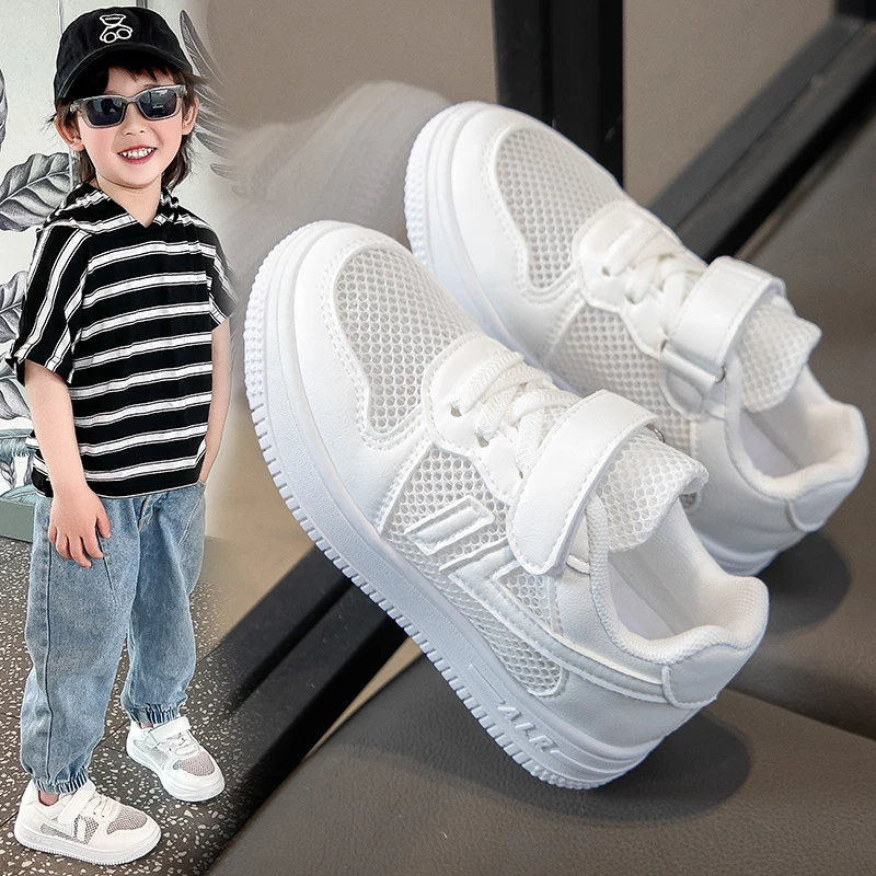 2026 Children White Shoes For Students School Shoes Boys Girls Sneakers Breathable Anti-slip Flat Tennis Shoes