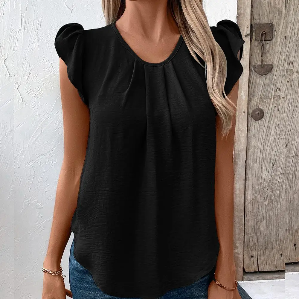 Women's Hooded ort irt Ruffle Sves Casual Sle Polyester Fiber id Pattern Spor Look Overhead Wear