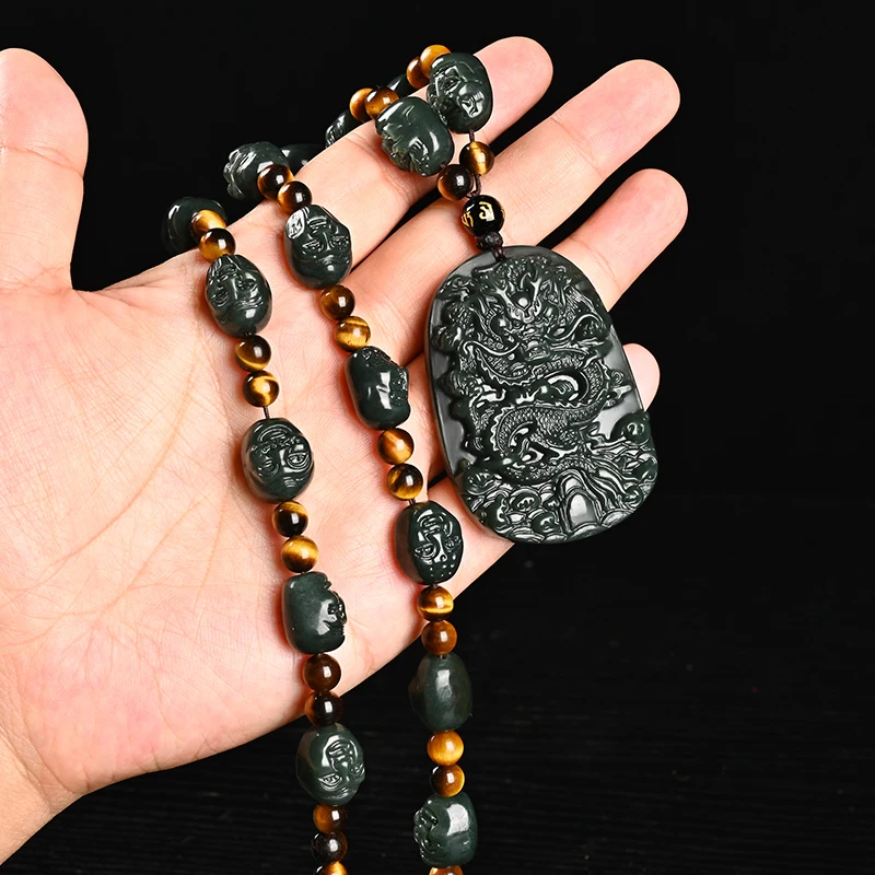 حقيقية شينجيانغ Hetian زودياك قلادة على شكل تنين الرجال التنين العلامة التجارية Longteng Shengshi قلادة من اليشم المرأة