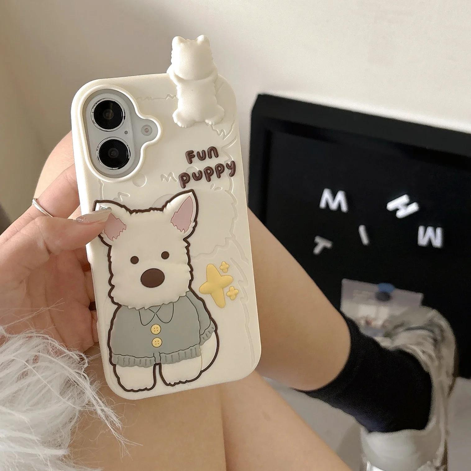 Zachte Siliconen Cartoon Leuke West Highland White Terrier Schokbestendig Telefoon Case voor IPhone 16 15 14 13 12 ProMax anti-drop Cover